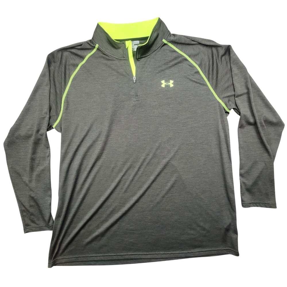 Under Armour HeatGear Mens 2XL Quarter Zip Pullover Gray Neon Yellow Active Wear